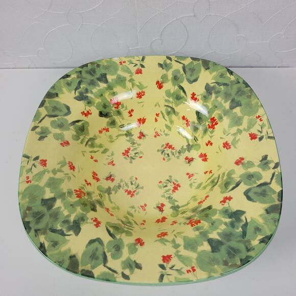 2003 Enesco Carol Rowan Geraniums Serving Bowl Red Green Yellow Pasta - Picture 6 of 13